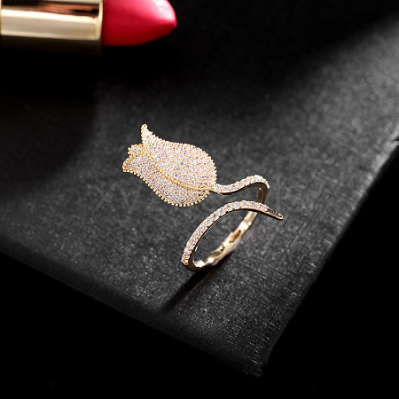 Rose Brass Micro Pave Cubic Zirconia Cuff Rings FS-WGEE242-01-1