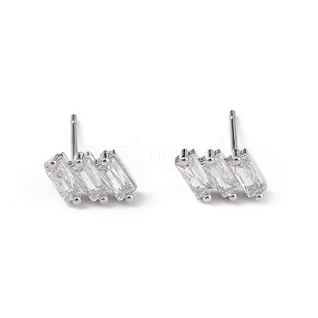 Clear Cubic Zirconia Triple Rectangle Stud Earrings EJEW-L234-083P-1