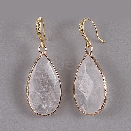 Teardrop Natural Quartz Crystal Dangle Earrings EJEW-JE02998-02-1