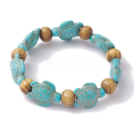 Beach Turtle Dyed Synthetic Turquoise Stretch Bracelets BJEW-JB10291-02-1