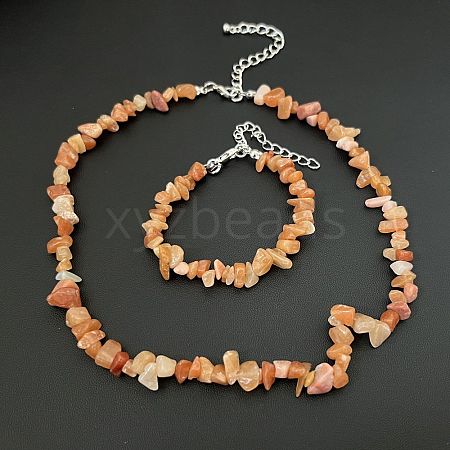 Natural Red Aventurine Chip Beaded Necklaces for Women IW6789-5-1