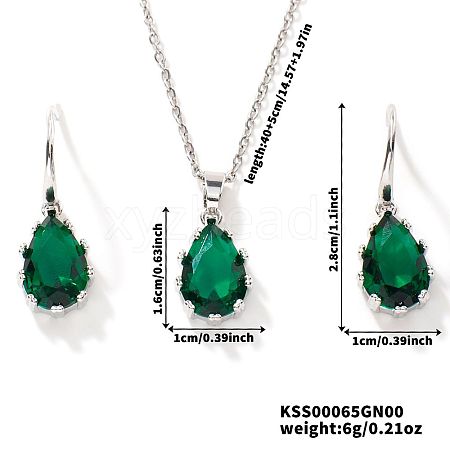 Brass Glass Teardrop Dangle Earrings & Pendant Necklaces Sets for Women SN7010-3-1