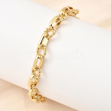 Brass Oval & Twist Ring Link Chain Bracelets for Women BJEW-F531-06G-1