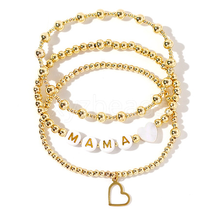 Mother's Day Heart & Letter MAMA Brass Bead Bracelet Set CY5804-1