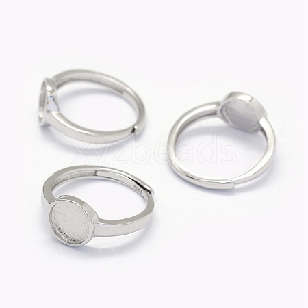 Anti-Tarnish Rhodium Plated 925 Sterling Silver Finger Ring Components STER-E061-01C-P-1