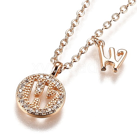 Brass Micro Pave Clear Cubic Zirconia Double Letter Pendant Necklaces NJEW-Z010-23-1