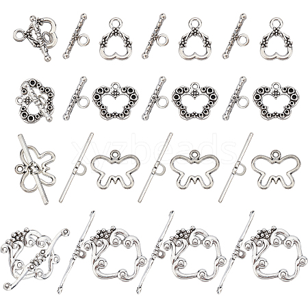 SUNNYCLUE 32Sets 4 Style Tibetan Style Alloy Toggle Clasps FIND-SC0002-72-1