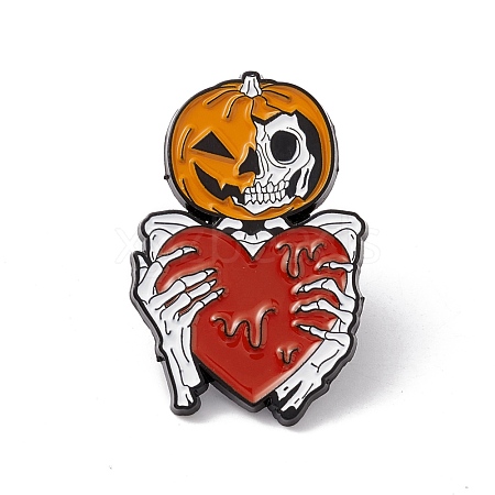 Pumpkin Skeleton with Heart Enamel Pin JEWB-H008-19EB-1