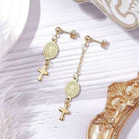 Brass Cable Chains Long Dangle Stud Earrings for Women EJEW-JE06224-1