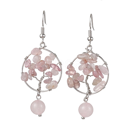 Natural Rose Quartz Dangle Earrings EJEW-JE05747-02-1