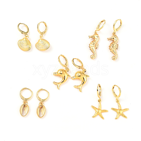 Ocean Theme Brass Huggie Hoop Earring Sets EJEW-JE04211-1