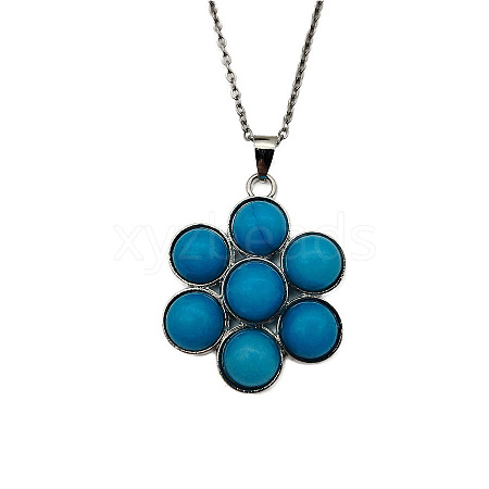 Synthetic Turquoise Flower Pendant Necklaces FO7861-10-1