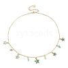 Natural Agate Round & Alloy Enamel Star Charms Bib Necklace with 304 Stainless Steel Chains NJEW-JN04404-02-1