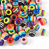 Beadthoven 90pcs 6 colors Opaque Stripe Resin European Beads RESI-BT0001-22-14