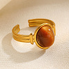 304 Stainless Steel with Imitation Tiger Eye Resin Cuff Open Rings WG4683E-01-1