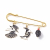 Halloween Crow & Moon Enamel Charm Brooch Pin with Synthetic Turquoise JEWB-BR00071-1