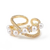 Clear Cubic Zirconia Criss Cross Open Cuff Ring with Plastic Pearl Beaded RJEW-F139-03G-2