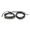 Braided PU Leather & Waxed Cords Triple Layer Multi-strand Bracelets BJEW-P329-06-1