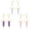 ANATTASOUL 3 Pairs 3 Style Natural Mixed Gemstone Triangle with Bullet Dangle Earrings EJEW-AN0002-27-1