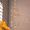Wire Wrapped Glass Beads & Metal Butterfly Hanging Ornaments PW-WGFCD48-01-4