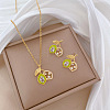 Brass Micro Pave Cubic Zirconia with Enamel Pendant Necklace & Stud Earrings WG7AC39-129-1