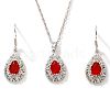 Brass Glass Teardrop Dangle Earrings & Pendant Necklaces Sets for Women PL9386-7-2