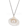 Natural Clam Shell & Imitation Pearl Pendant Necklaces NJEW-JN05006-4