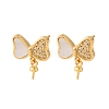 Brass Micro Pave Cubic Zirconia Shell Stud Earrings Findings KK-D363-07G-1