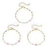 3Pcs Natural Morganite & Brass Beads Link Chain Bracelets for Women BJEW-JB12595-1