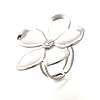 Flower Stainless Steel Open Cuff Ring for Women RJEW-R006-03P-02-4