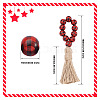 Crafans 8Pcs 2 Colors Tartan Pattern Wood Beads & Jute Tassel Napkin Rings AJEW-CF0001-06-9