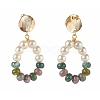 Natural Indian Agate with Glass Pearl Beads Dangle Stud Earrings X1-EJEW-TA00001-3