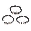 3Pcs 3 Style Natural Lava Rock & Black Onyx Beaded Stretch Bracelets Set BJEW-JB09237-1