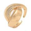 Brass Micro Pave Clear Cubic Zirconia Cuff Finger Rings for Women RJEW-B112-01G-4