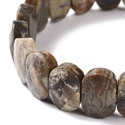 Natural Wealth Stone Jasper Oval Beaded Stretch Bracelet G-E010-01X-1