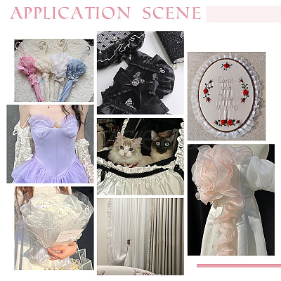 Mermaid Color Polyester Pleated Lace Trim Ribbon DIY-WH0401-58B-1