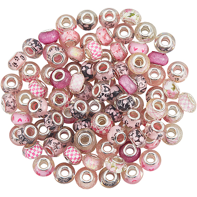 100Pcs Printed Transparent Resin European Beads RESI-PA0001-18B-1
