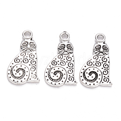 Tibetan Style Alloy Kitten Pendants X-TIBEP-S319-060AS-RS-1