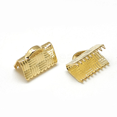 Brass Ribbon Crimp Ends X-KK-T032-146G-1