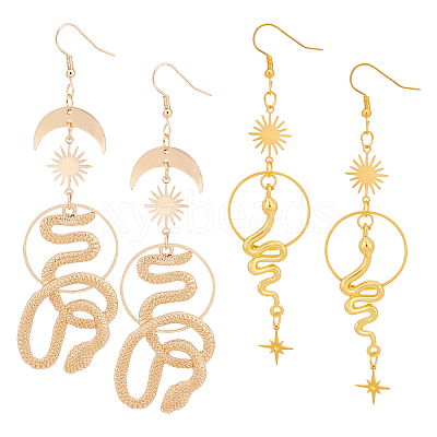 2 Pairs 2 Style Sun & Moon Planet Alloy Dangle Earrings EJEW-AN0002-42-1