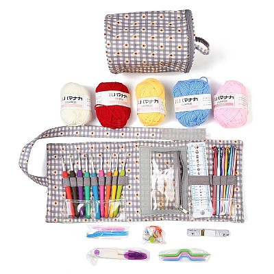 DIY Knitting Kits with Storage Bags for Beginners Include Crochet Hooks WG60902-04-1