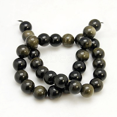 Natural Golden Sheen Obsidian Beads Strands G-C068-4mm-9-1