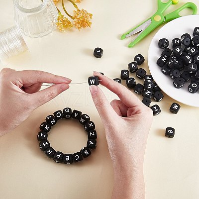 20Pcs Black Cube Letter Silicone Beads 12x12x12mm Square Dice Alphabet Beads with 2mm Hole Spacer Loose Letter Beads for Bracelet Necklace Jewelry Making JX433T-1