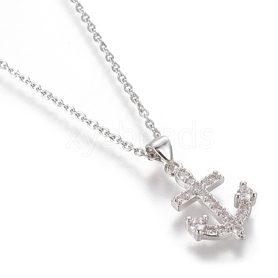 Brass Micro Pave Cubic Zirconia Pendant Necklaces NJEW-I230-09-1