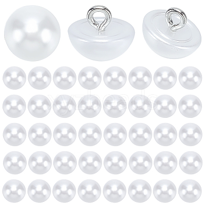 50Pcs 1-Hole Brass ABS Plastic Imitation Pearl Shank Buttons KY-CY0001-17-1