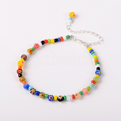 Handmade Millefiori Glass Beads Anklets AJEW-AN00028-1