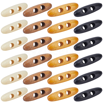60Pcs 4 Colors 2-Hole Wood Buttons BUTT-GF0004-25A-1