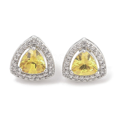 Brass Pave Cubic Zirconia Triangle Stud Earrings for Women EJEW-I304-22P-1