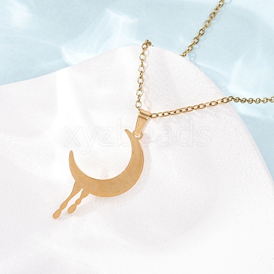 304 Stainless Steel Melting Moon Pendant Cable Chain Necklaces for Men Women NJEW-K308-01C-G-1