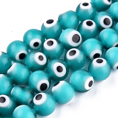 Handmade Evil Eye Lampwork Round Bead Strands LAMP-L055-8mm-16-1